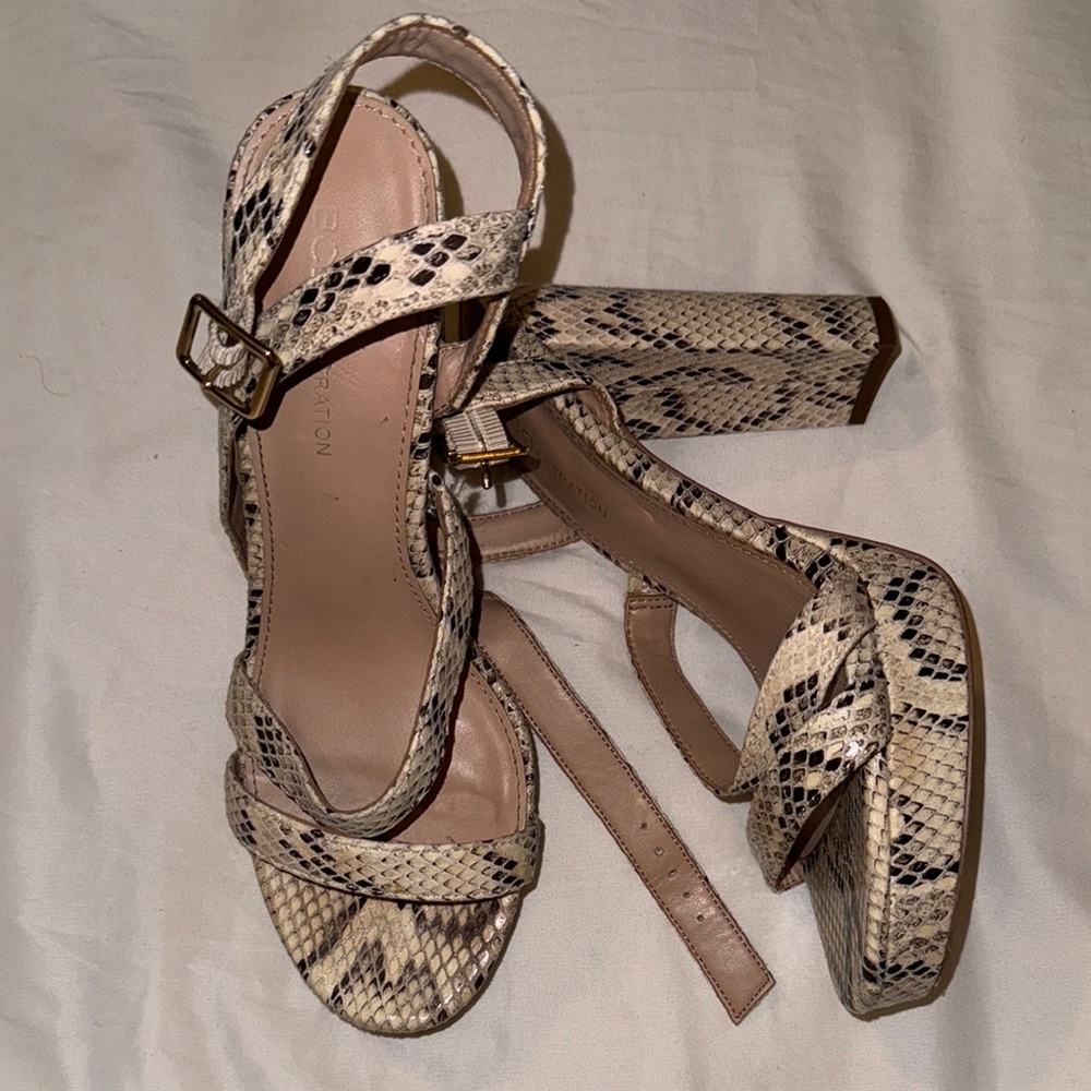 Cream and Black High Heeled Sandals with Stiletto Heel and Adjustable Straps